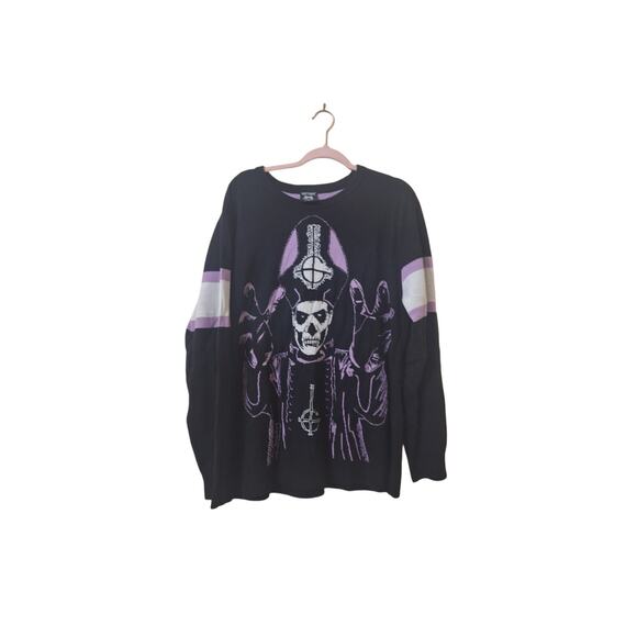 Hot Topic 2023 Purple & Black Ghost Band  Sweater Size XL Halloween Goth - Picture 1 of 7